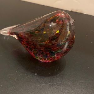 Vintage glass colorful speckled songbird paperweight art glass